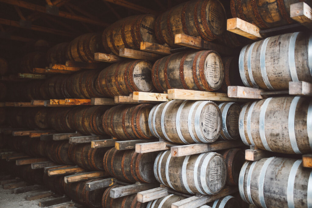 Garrison Brothers barrels in barrel barn uno